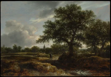 Landschap met een dorp in de verte